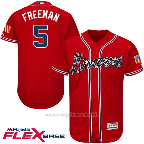 Maglia Baseball Uomo Atlanta Braves 5 Frojodie Freeman Rosso Flex Base Autentico Collezione